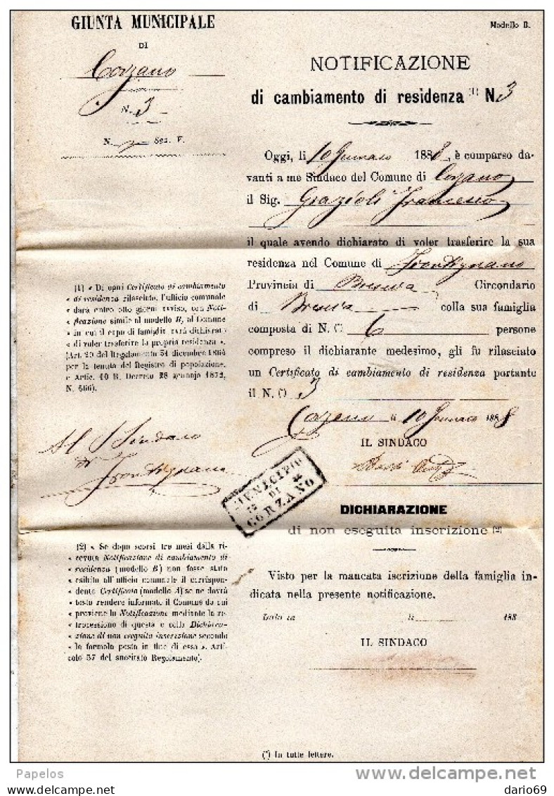 1888  LETTERA CON ANNULLO  OTTAGONALE CORZANO BRESCIA - Marcophilie