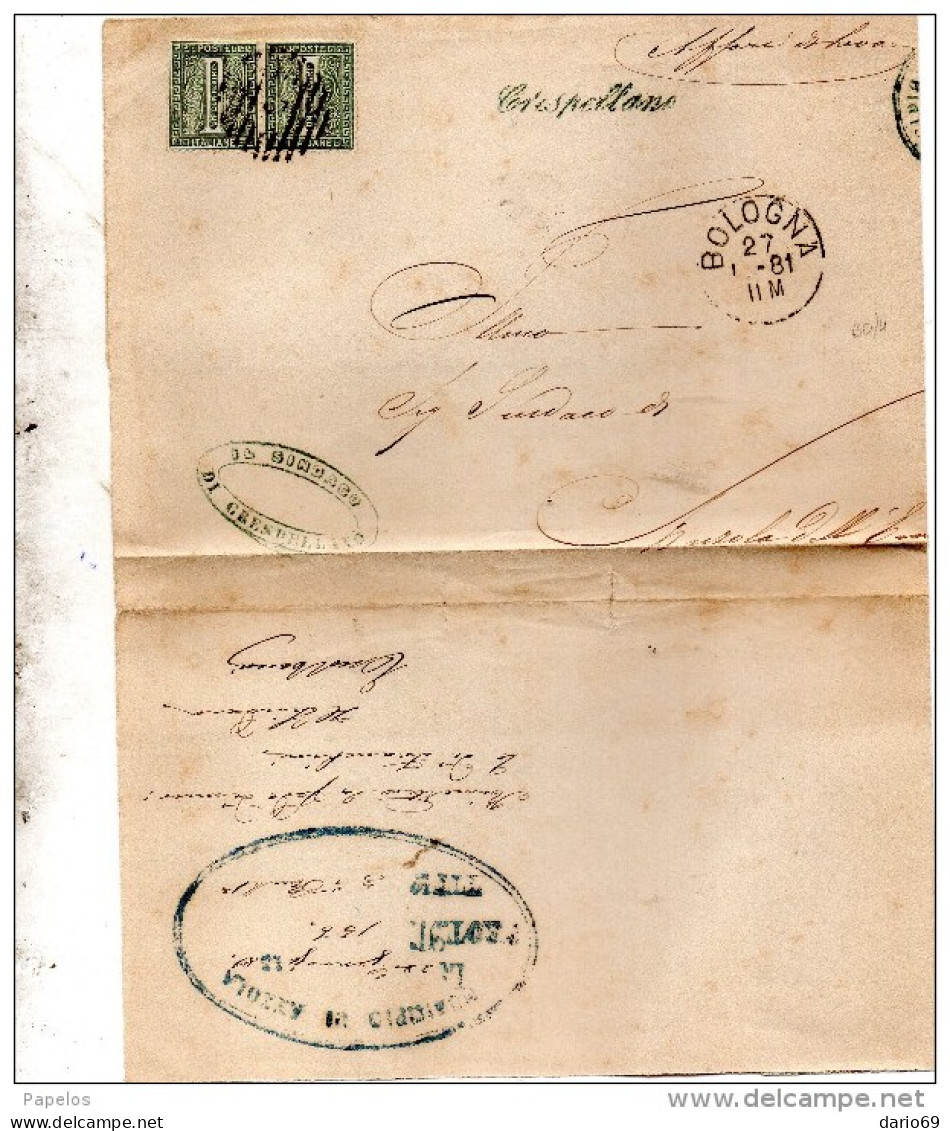 1881    LETTERA CON ANNULLO IN CORSIVO  CRESPELLANO  BOLOGNA - Marcophilia