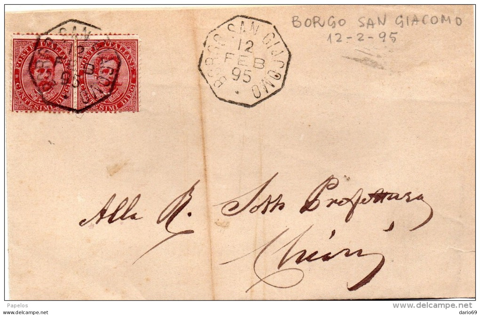 1895    LETTERA CON ANNULLO BORGO S. GIACOMO    BOLOGNA - Marcophilie