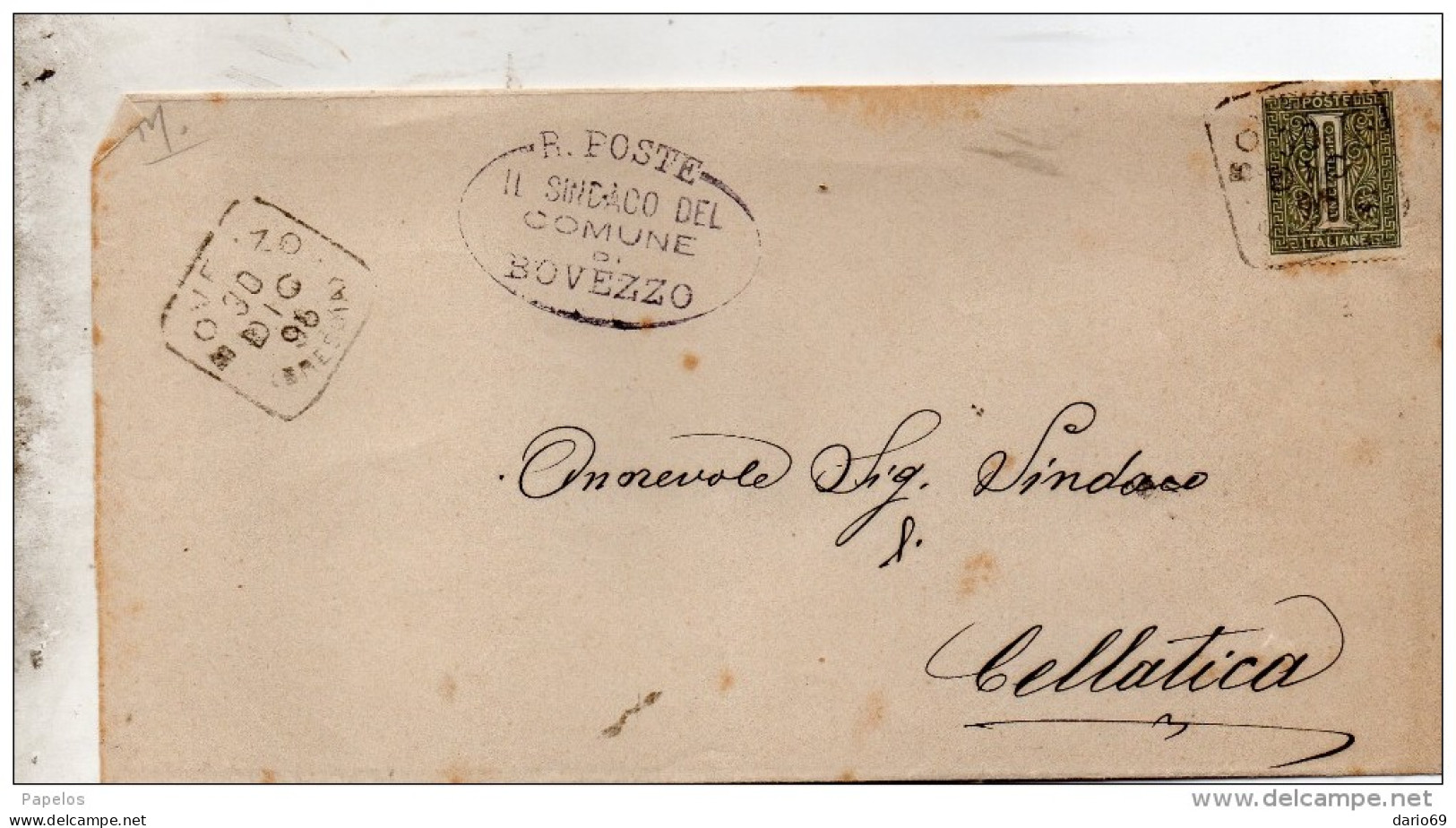 1896 LETTERA CON ANNULLO QUADRATO BOVEZZO BRESCIA - Marcophilie