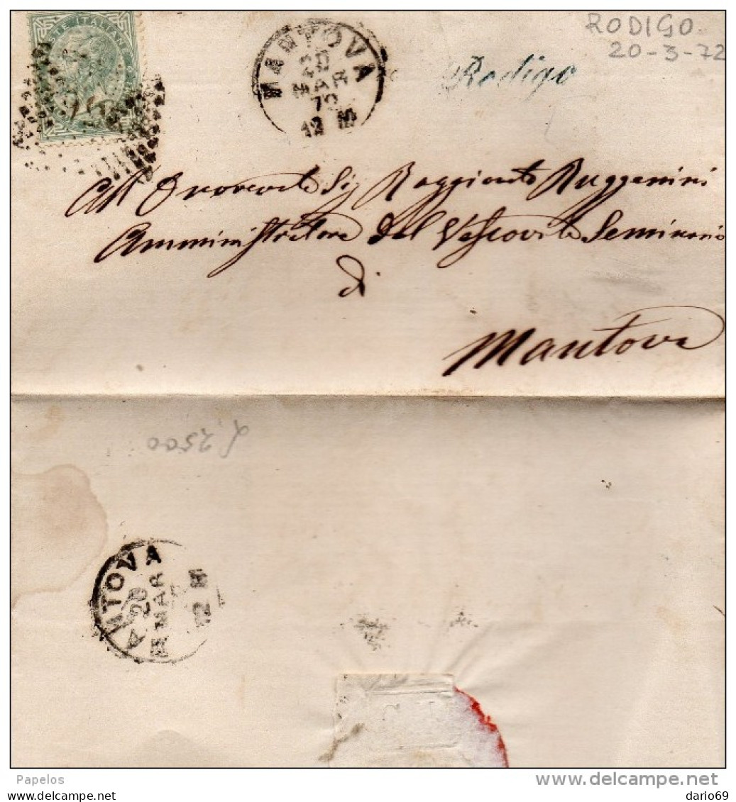 1872 LETTERA CON ANNULLO  IN CORSIVO RODIGO MANTOVA - Marcophilie
