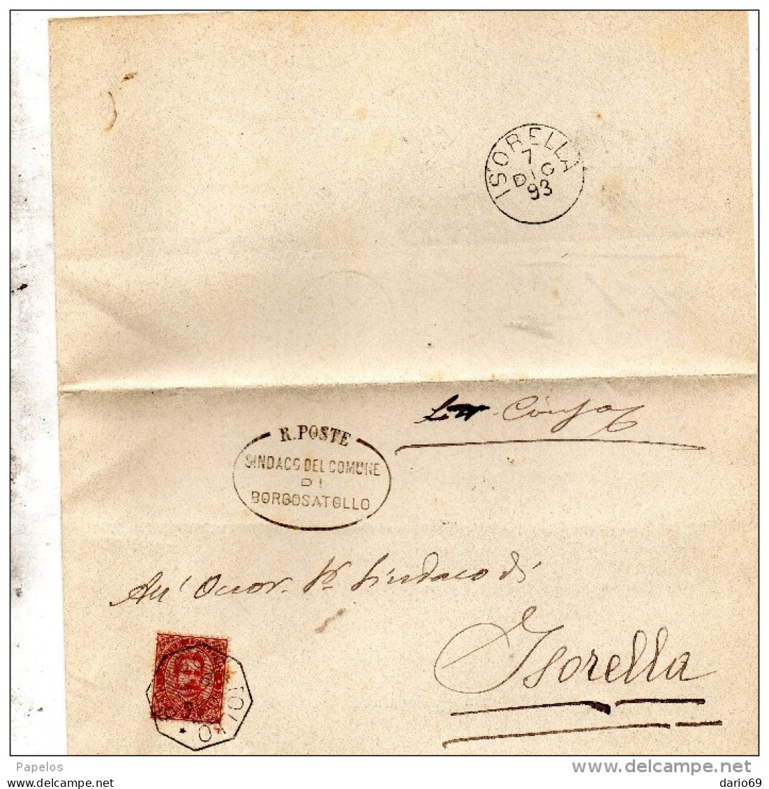 1893 LETTERA CON ANNULLO  OTTAGONALE BORGOSATOLLO BRESCIA - Marcophilia