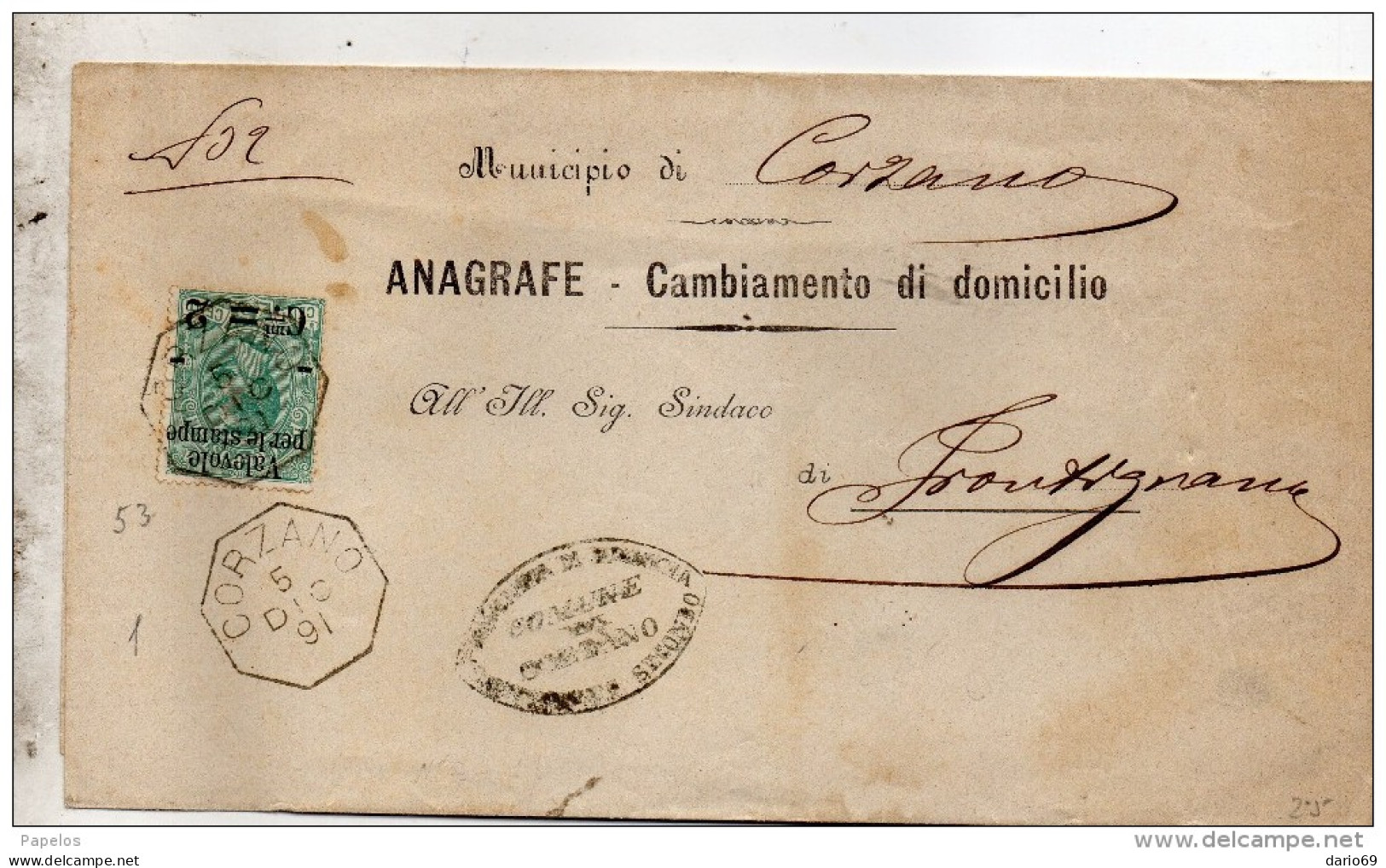 1891 LETTERA CON ANNULLO  OTTAGONALE CORZANO BRESCIA - Marcophilia