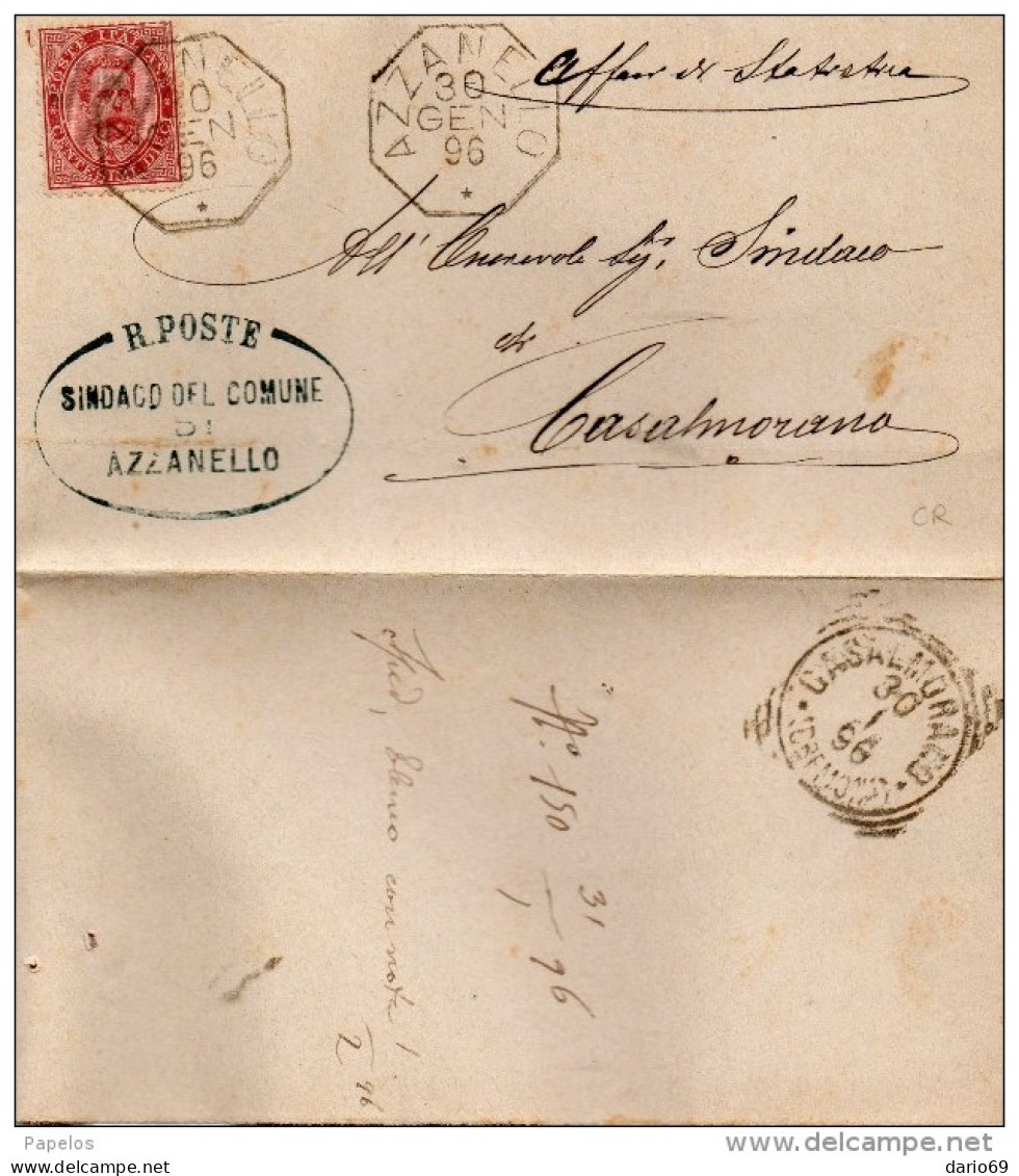 1896  LETTERA CON ANNULLO  OTTAGONALE  AZZANELLO CREMONA - Marcophilia