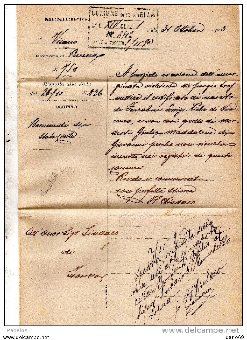 1903  LETTERA CON ANNULLO  OTTAGONALE  VISANO    BRESCIA - Marcofilie