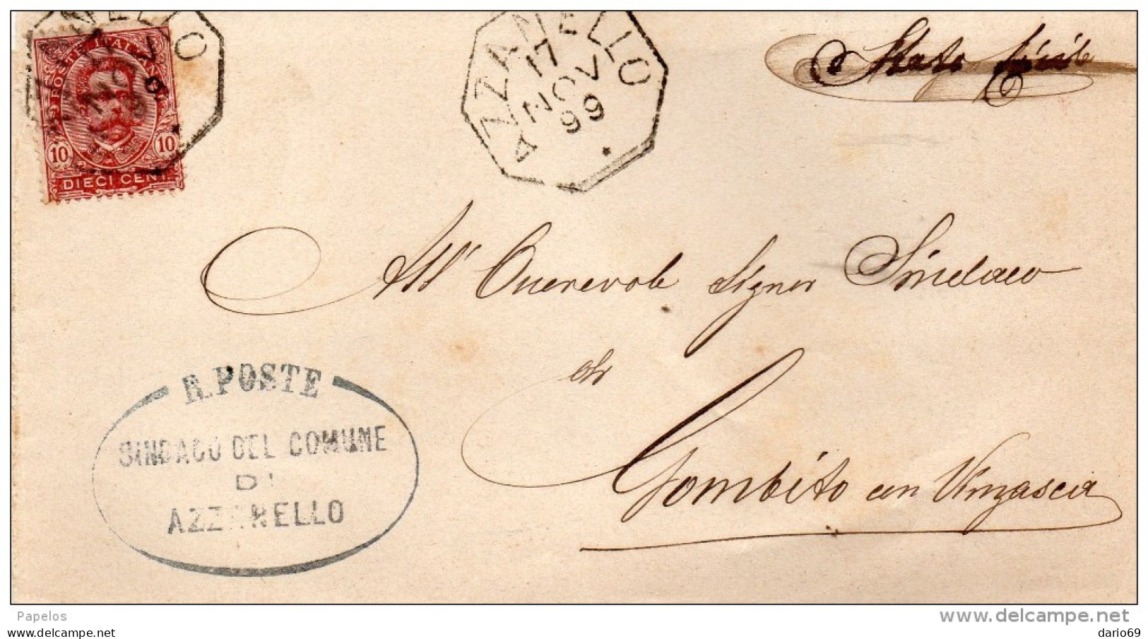1899  LETTERA CON ANNULLO  OTTAGONALE  AZZANELLO CREMONA - Poststempel