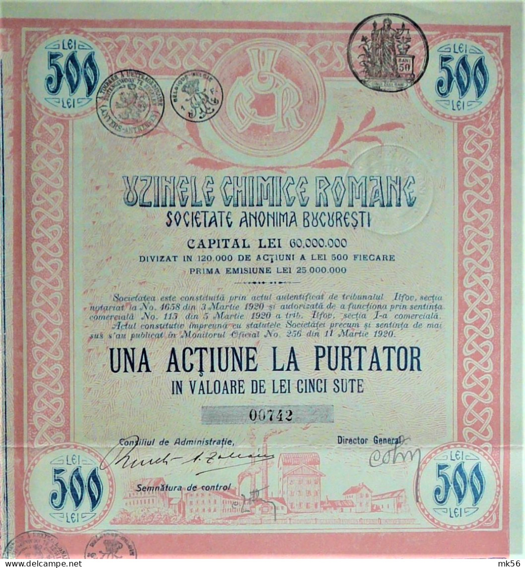 Usinele Chimice Romane-S.A.Bucuresti- Titlu De Una Act. (1920) - Industry