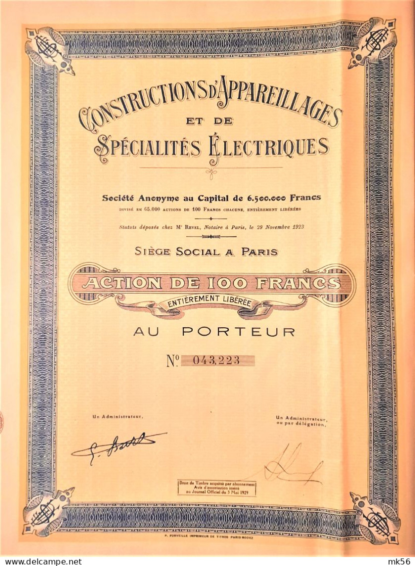 Construction D'appareillages Et De Spécialités électriques (1923) - Paris - Altri & Non Classificati