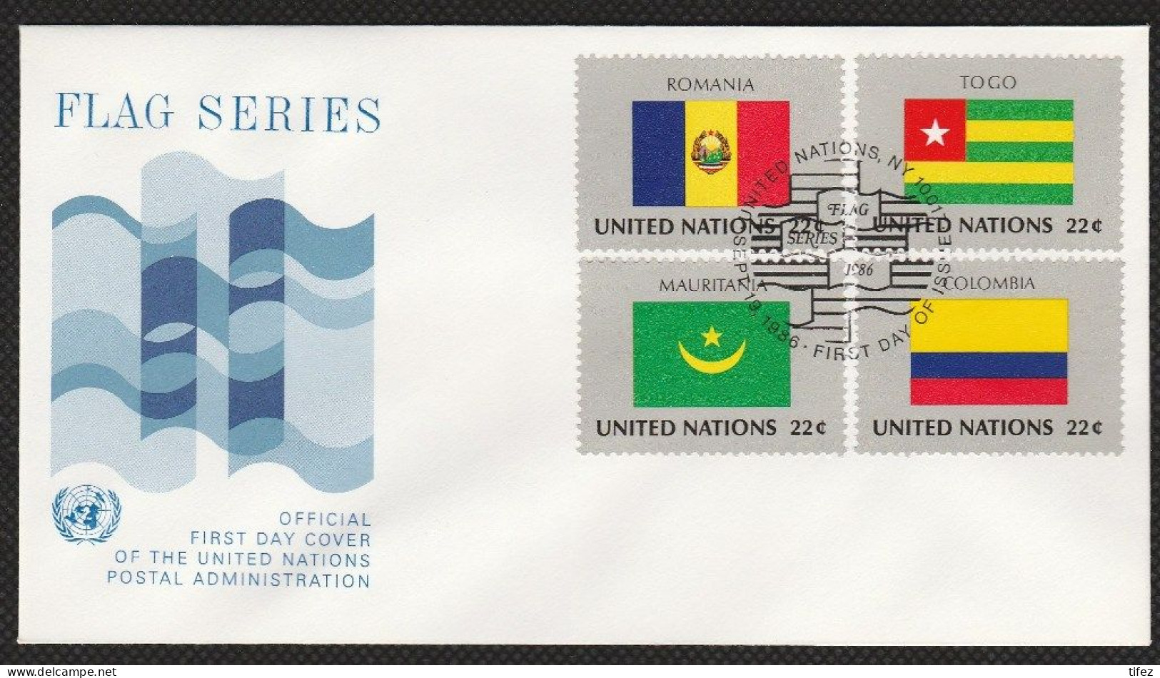 FDC/ONU/New York/Flags/Drapeaux (n29) ROMANIA-TOGO-MAURITANIA-COLOMBIA - FDC