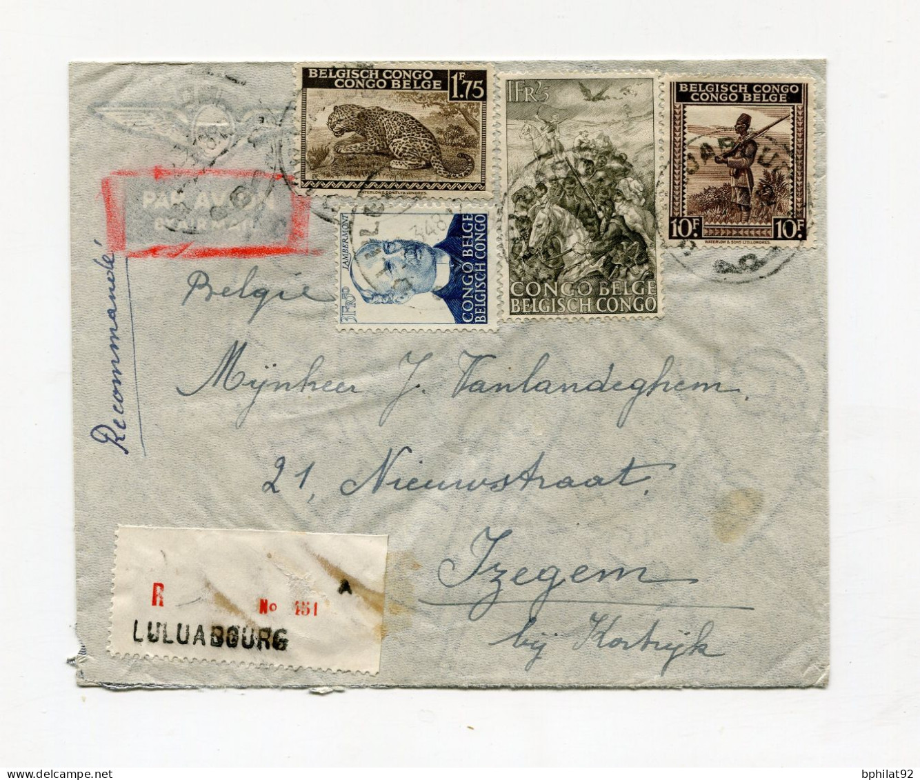 !!! CONGO BELGE, LETTRE PAR AVION DE LULUABOURG POUR IZEGEM - Lettres & Documents