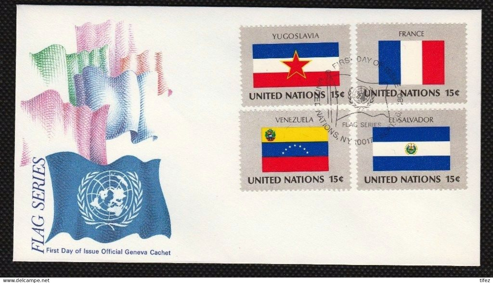FDC/ONU/New York/Flags/Drapeaux (n40) YUGOSLAVIA-FRANCE-VENEZUELA-SALVADOR - FDC