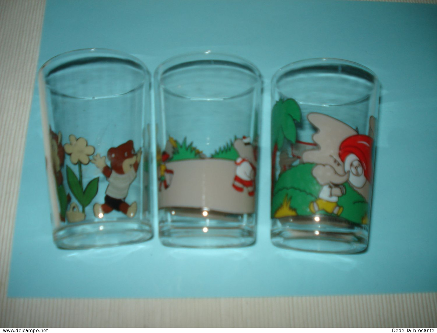 O20 ( 13 ) / Lot De 3 Verres Dessin Animé - 2 X Babar + Riquiqui Et Roudoudou - Objets Publicitaires