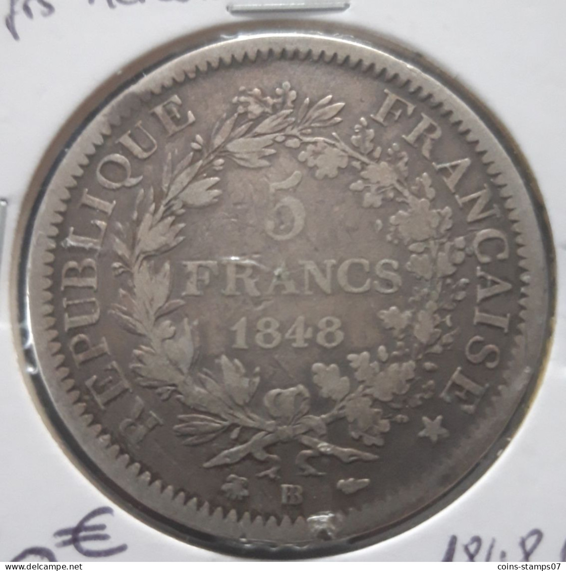 France - 5 Francs Hercule 1848 BB - Strasbourg - 5 Francs