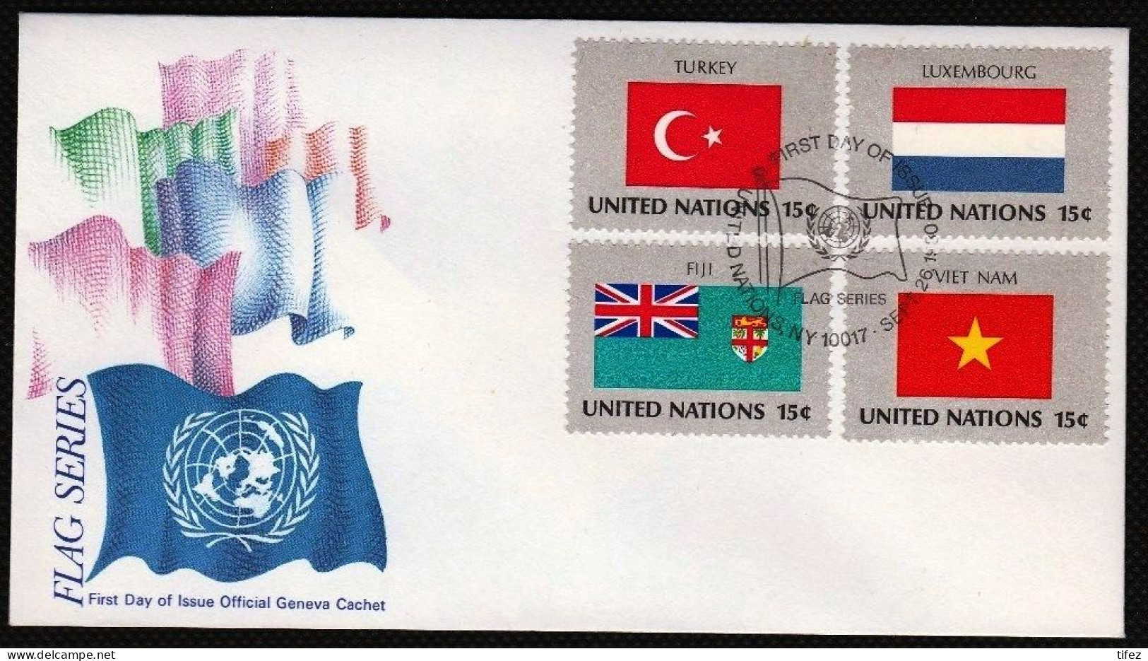 FDC/ONU/New York/Flags/Drapeaux (n34) TURKEY-LUXEMBOURG-FIJI-VIETNAM - FDC