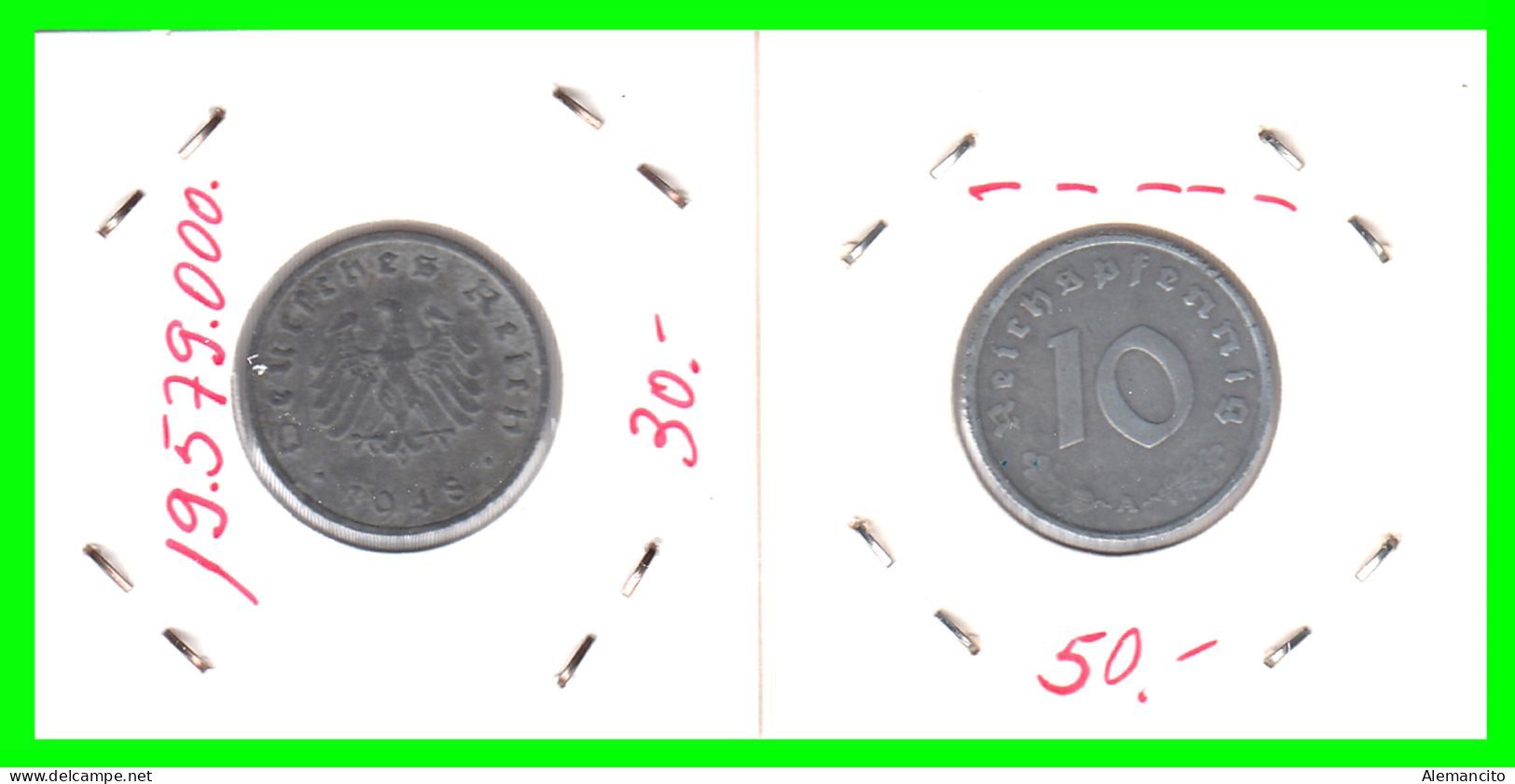 ALEMANIA - GERMANY 2 MONEDAS DE 10 REICHSPFNNIG TERCER REICHS ( AÑO 1948 CECAS - A - F )  COMPOCISIÓN ZINC - 10 Reichspfennig