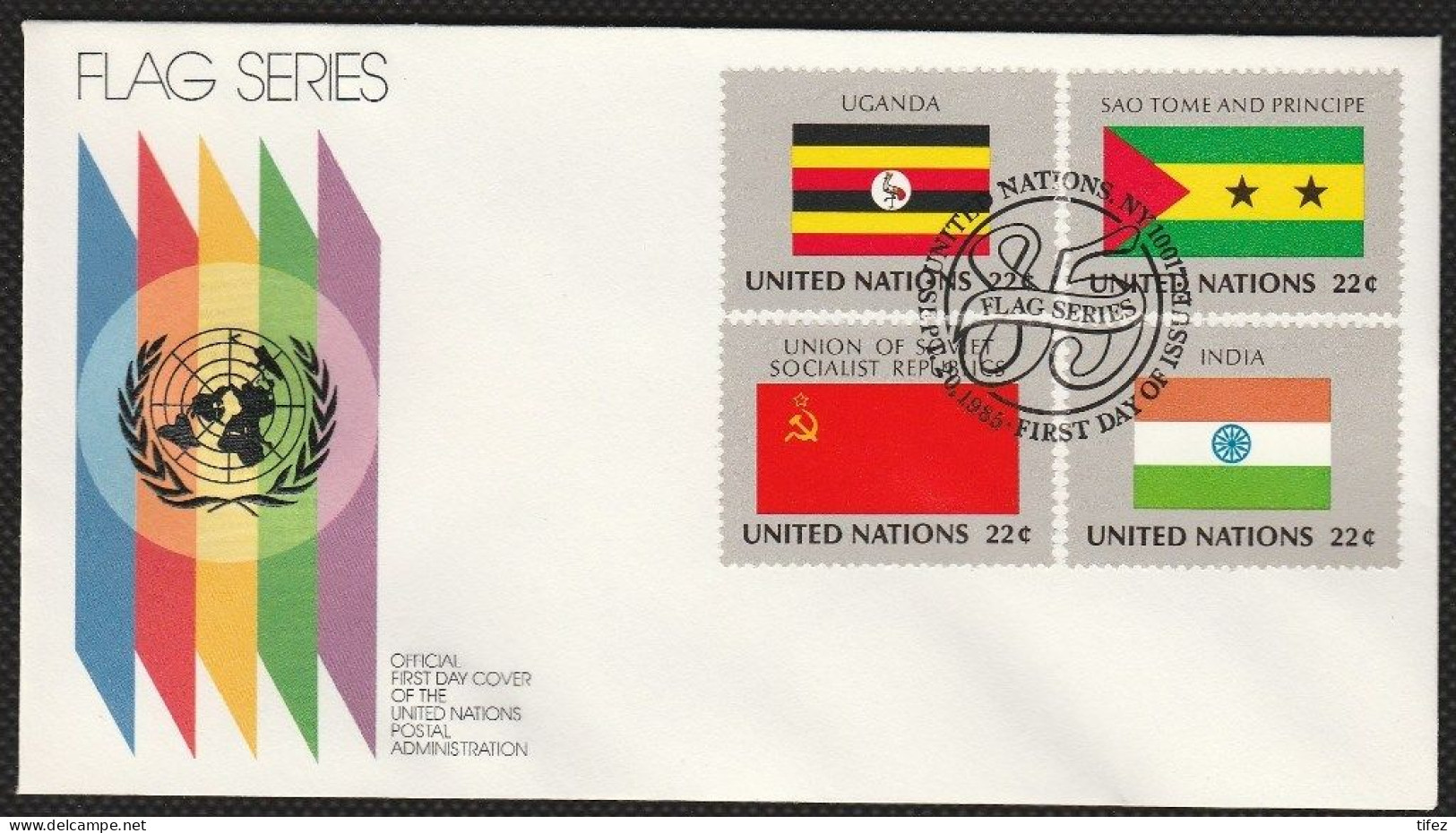 FDC/ONU/New York/Flags/Drapeaux (n35) UGANDA-SAO TOME AND PRINCIPE-USSR-INDIA - FDC