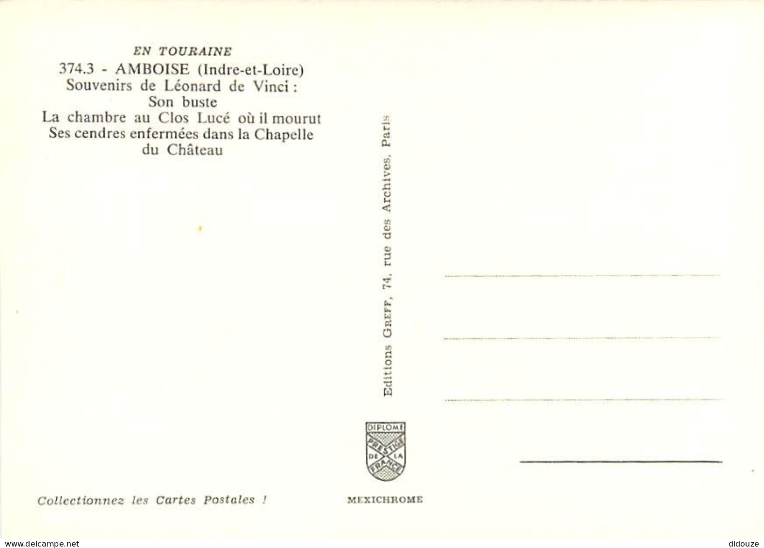 37 - Amboise - Le Clos-Lucé - Manoir Du XVe Siècle Où Vécut Léonard De Vinci - Multivues - Carte Neuve - CPM - Voir Scan - Amboise