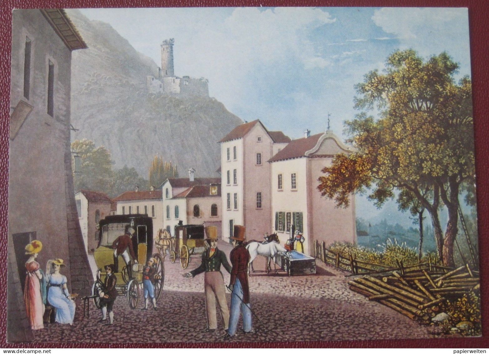 Martigny (VS) -  Künstlerkarte (Johann David Grundmann): Martigny 1830 Poststation - Martigny