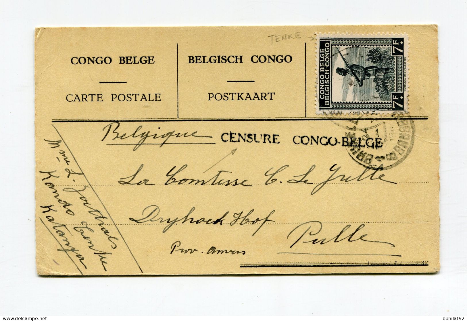 !!! CARTE DE LA KANDO DE 1945 POUR LA BELGIQUE AVEC CENSURE CONGO BELGE - Cartas & Documentos
