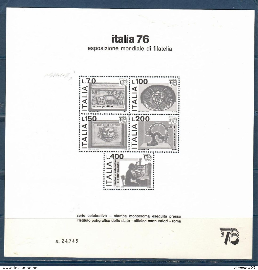 Italia / Repubblica 1976 Cartoncino Manifestazione Italia '76 Firmato Bolaffi - Blocks & Sheetlets