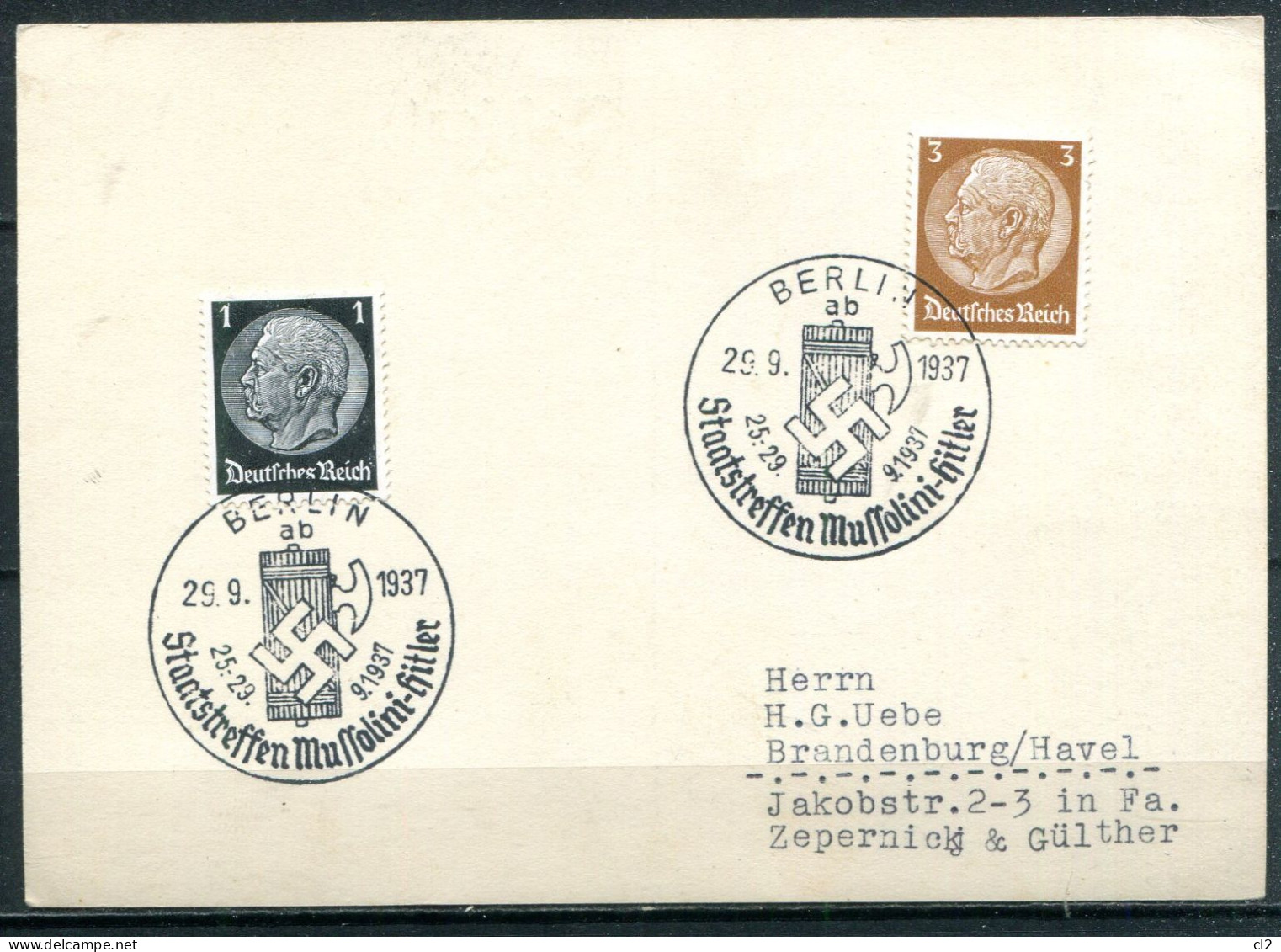ALLEMAGNE - BERLIN - 25.9.1937 - Staatstreffen Mussolini-Hitler - Covers & Documents