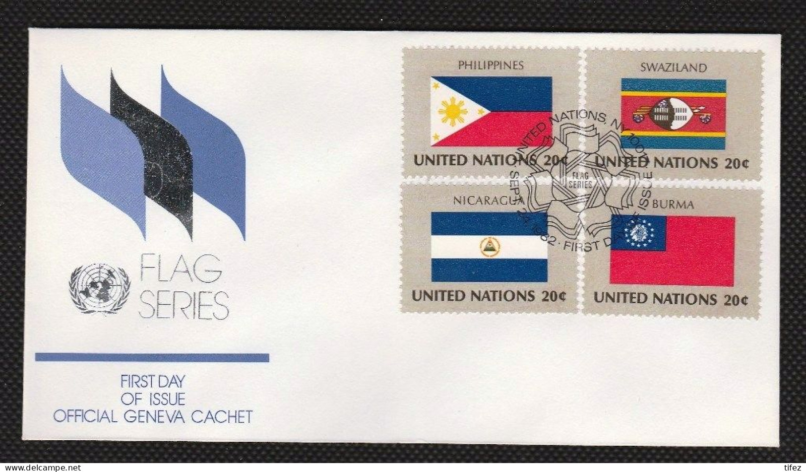 FDC/ONU/New York/Flags/Drapeaux (n26) Philippines-Suisse-Nicaragua-Burma - FDC