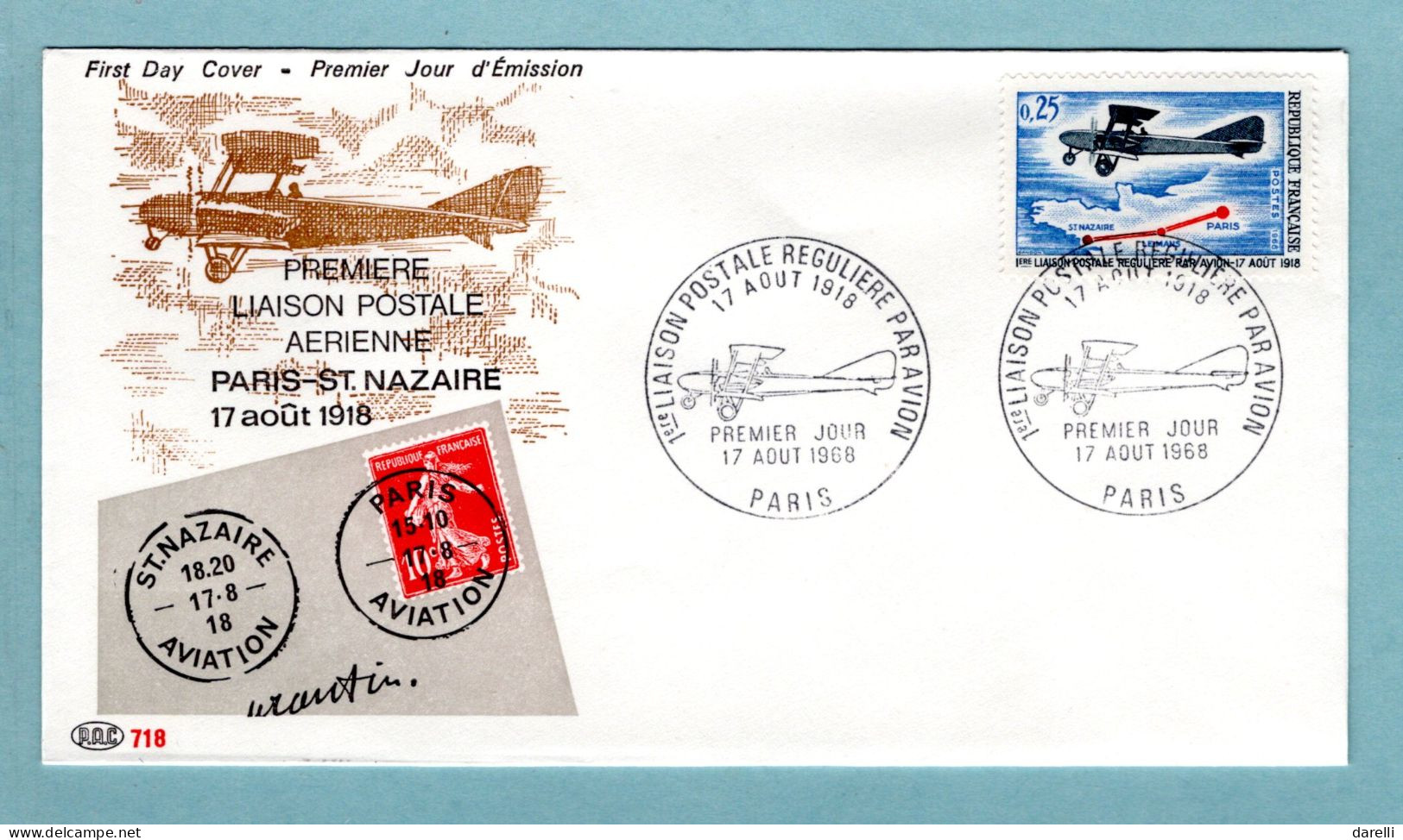 FDC France 1968 - 1ère Liaison Postale Par Avion - YT 1565 - Paris - 1960-1969