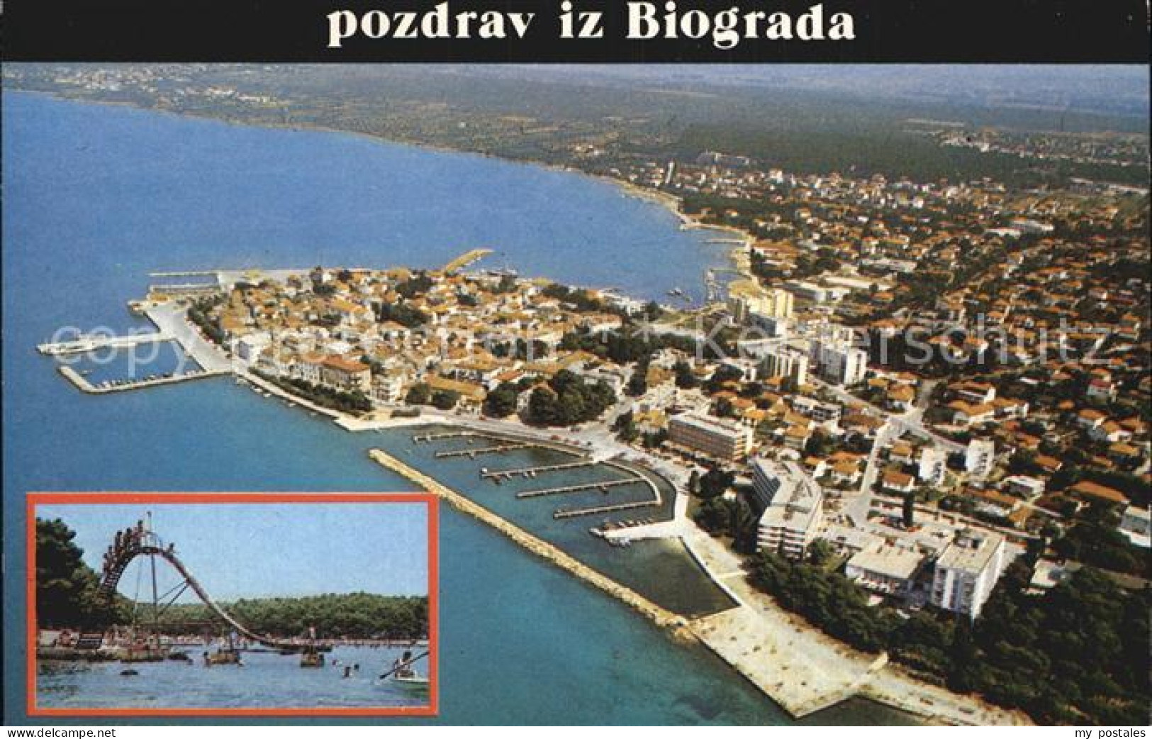 72497072 Biograd Rutschbahn Badestrand Hafen Fliegeraufnahme Croatia - Kroatië