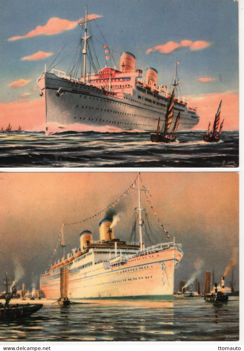 Lot Of 2 Unidentified Cruise Ships  -  Art Card Modern - CPM - Steamers