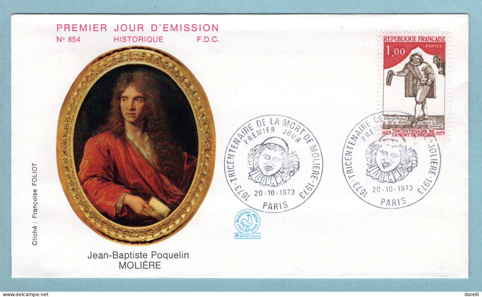 FDC France 1973 - Tricentenaire De La Mort De Molière - YT 1771 - Paris - 1970-1979