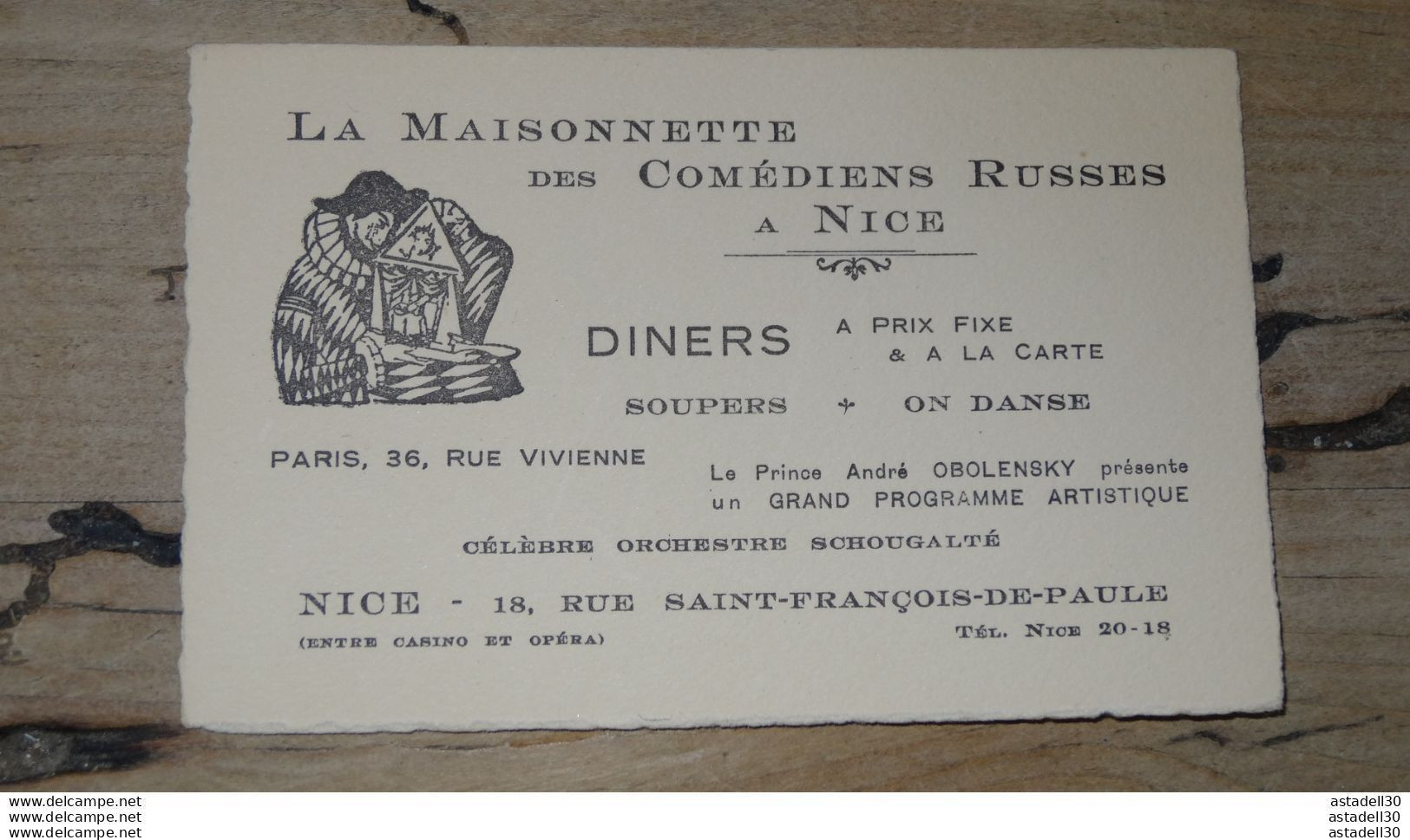 Carte De Visite Commerciale, Maisonnette Des Comediens Russes A NICE, Diners ................ 210512............Class-57 - Publicités
