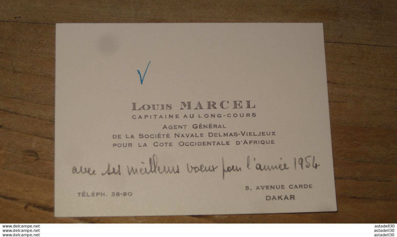 Carte De Visite : Louis MARCEL, Capitaine Au Long Cours,  DAKAR - 1954 ........ PHI ....... E2-93a - Cartes De Visite