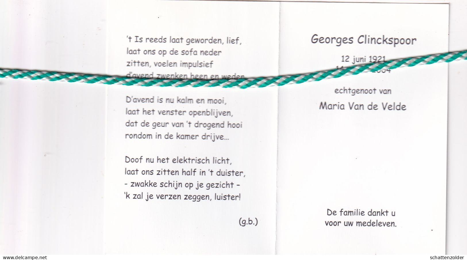 Georges Clinckspoor-Van De Velde, 1921, 2004. Foto - Obituary Notices