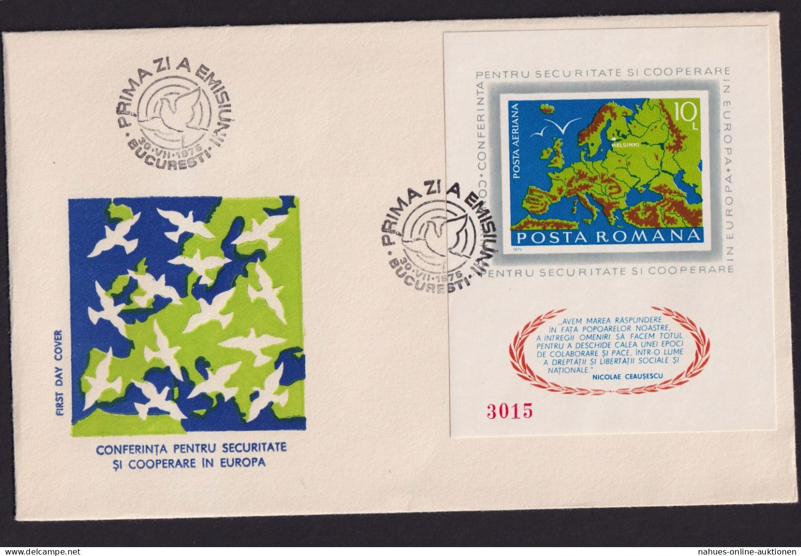 Rumänien Brief Block 125 Europa KSZE FDC 30.7.1975 Kat.-Wert 80,00 € - Covers & Documents