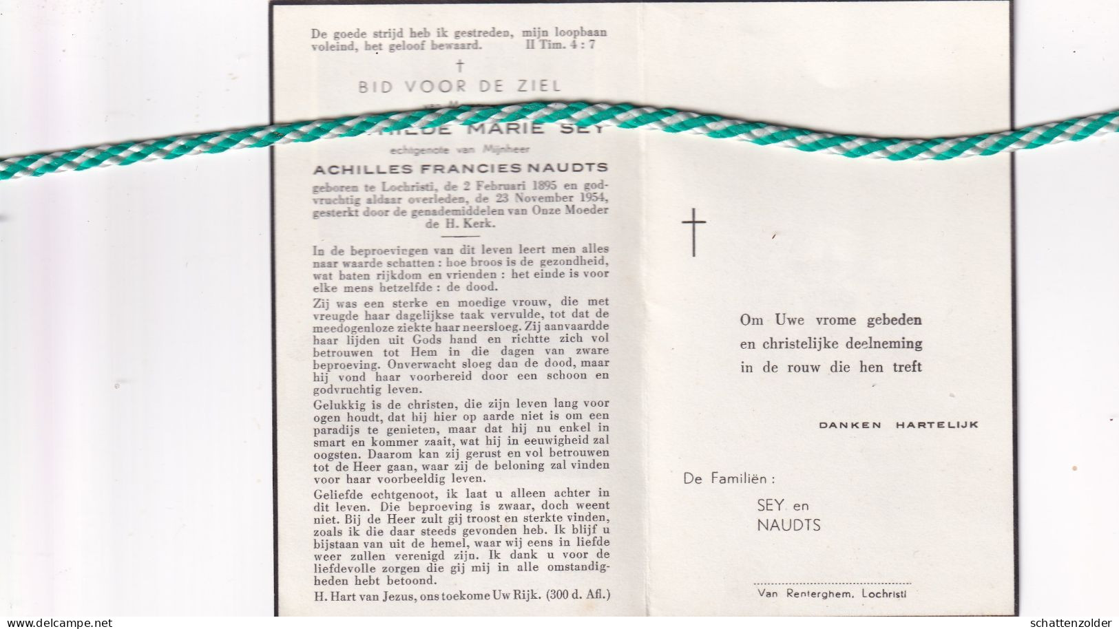 Clothilde Marie Sey-Naudts, Lochristi 1895, 1954 - Obituary Notices