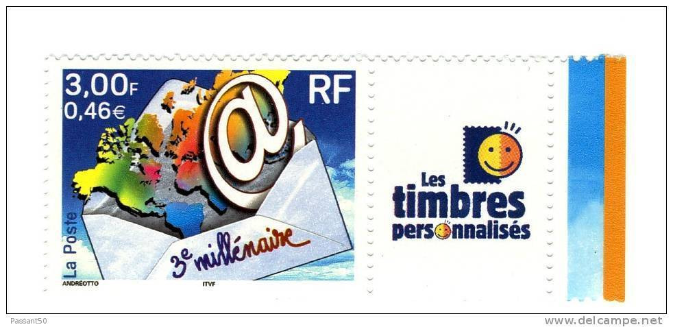 Timbre Personnalisé 3ème Millénaire YT 3365Ba Avec Logo TPP, HELIO. Cote YT : 6 €, Maury 1a : 7 €. Timbre Sans Phospho. - Unused Stamps