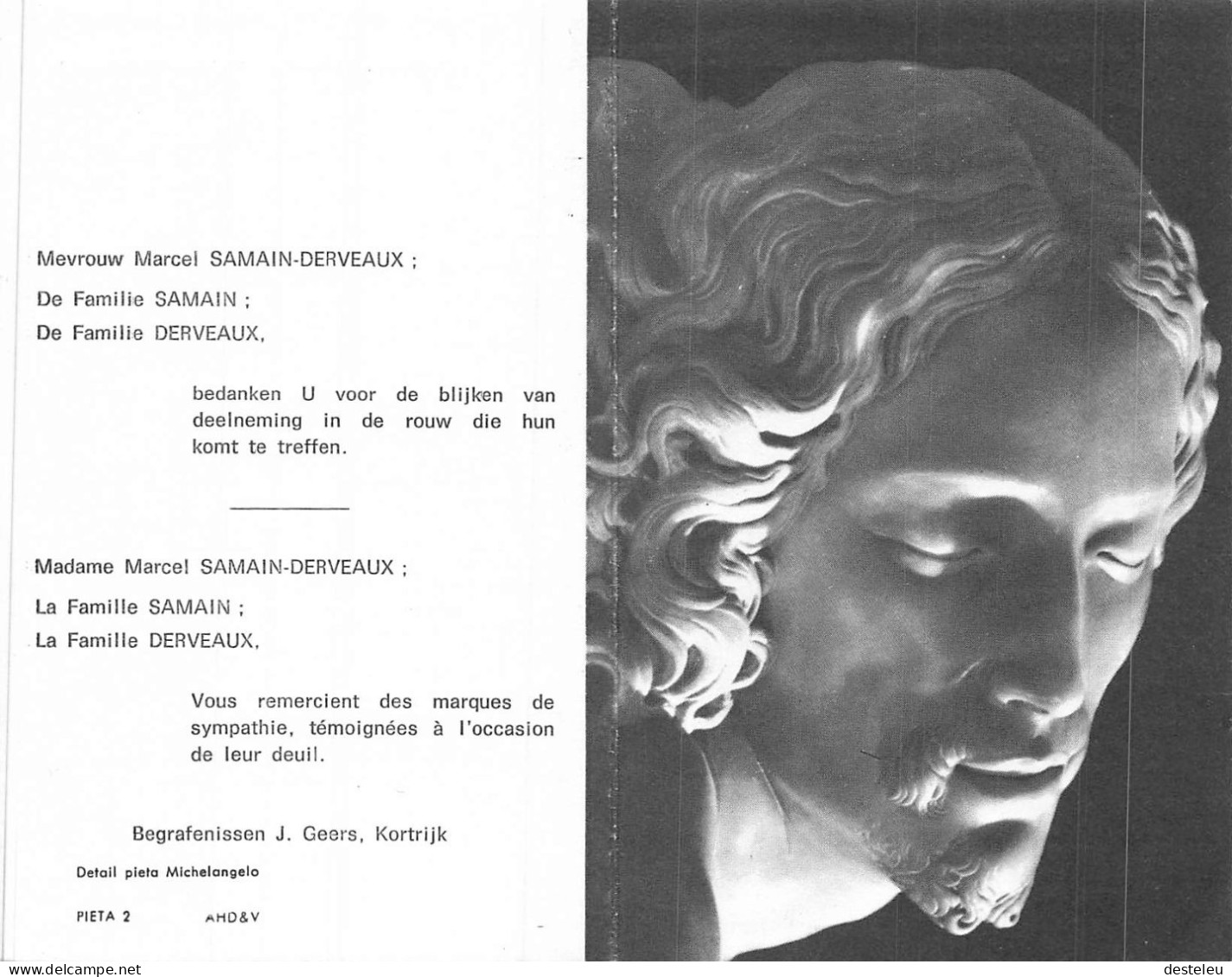 Doodsprentje / Image Mortuaire Marcel Samain - Derveaux - Mouscron Kortrijk 1893-1973 - Obituary Notices