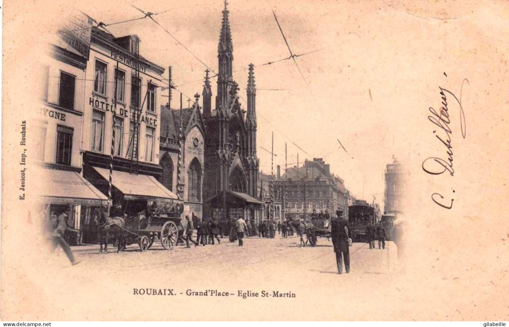 59 - Nord -  ROUBAIX -  Grand Place - église Saint Martin - Hotel De France - Carte Précurseur  - Roubaix