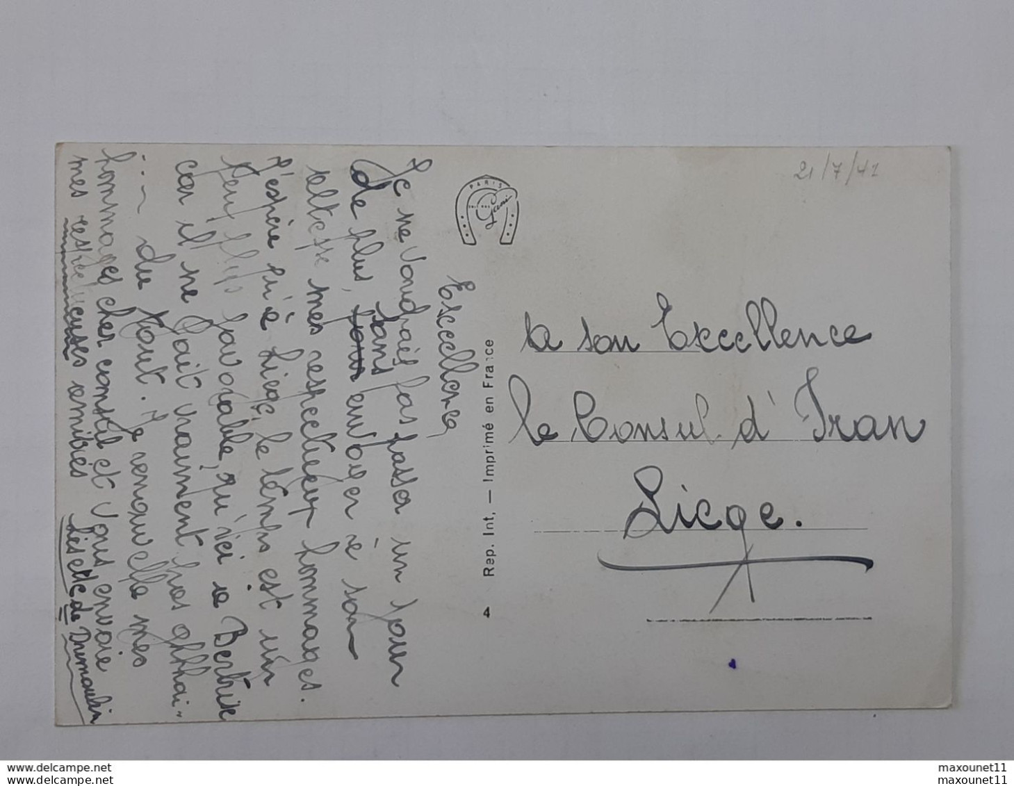 CP Thé Benoit Envoyée Vers Le Consul D'Iran à Liege Le 21-07-1941 ... Lot110 . - Autres & Non Classés