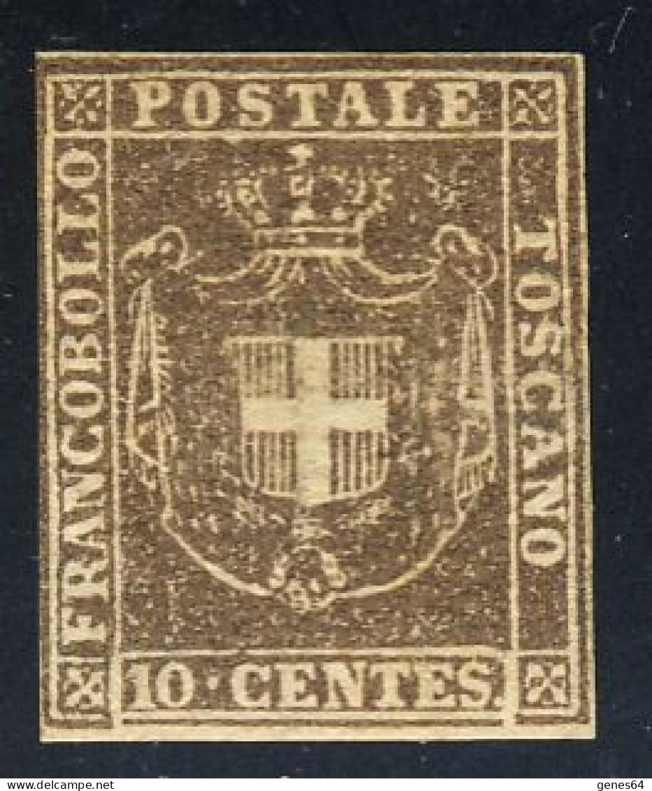 1860 - Governo Provvisorio 10 C. Bruno Con Gomma E Traccia Di Linguella - Margini Corti E/o A Filo (2 Immagini) - Toscane