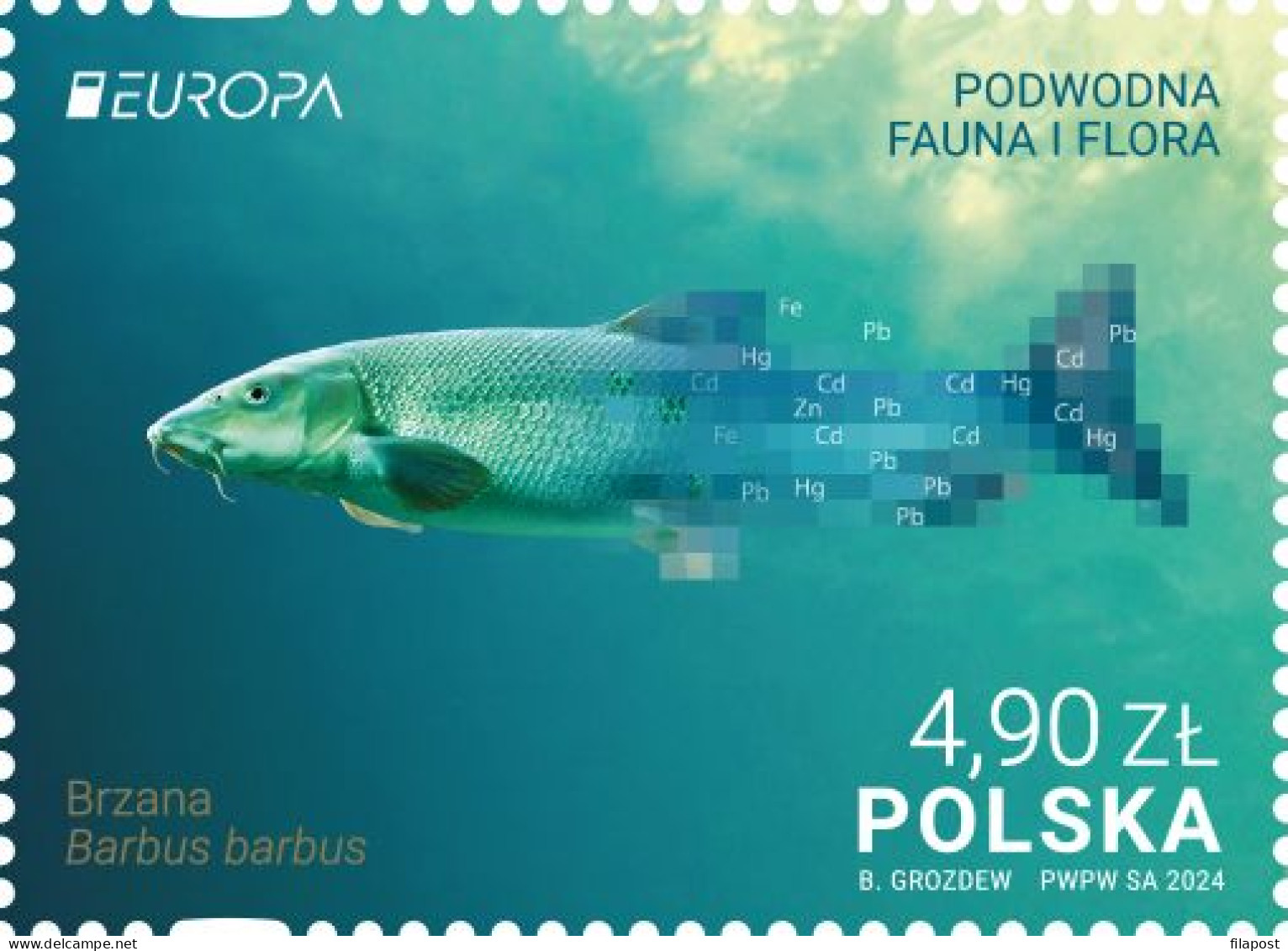 Poland 2024 / Underwater Fauna And Flora, Fish, Chemical Elements, Barbus Barbus / MNH** Stamp - Fishes