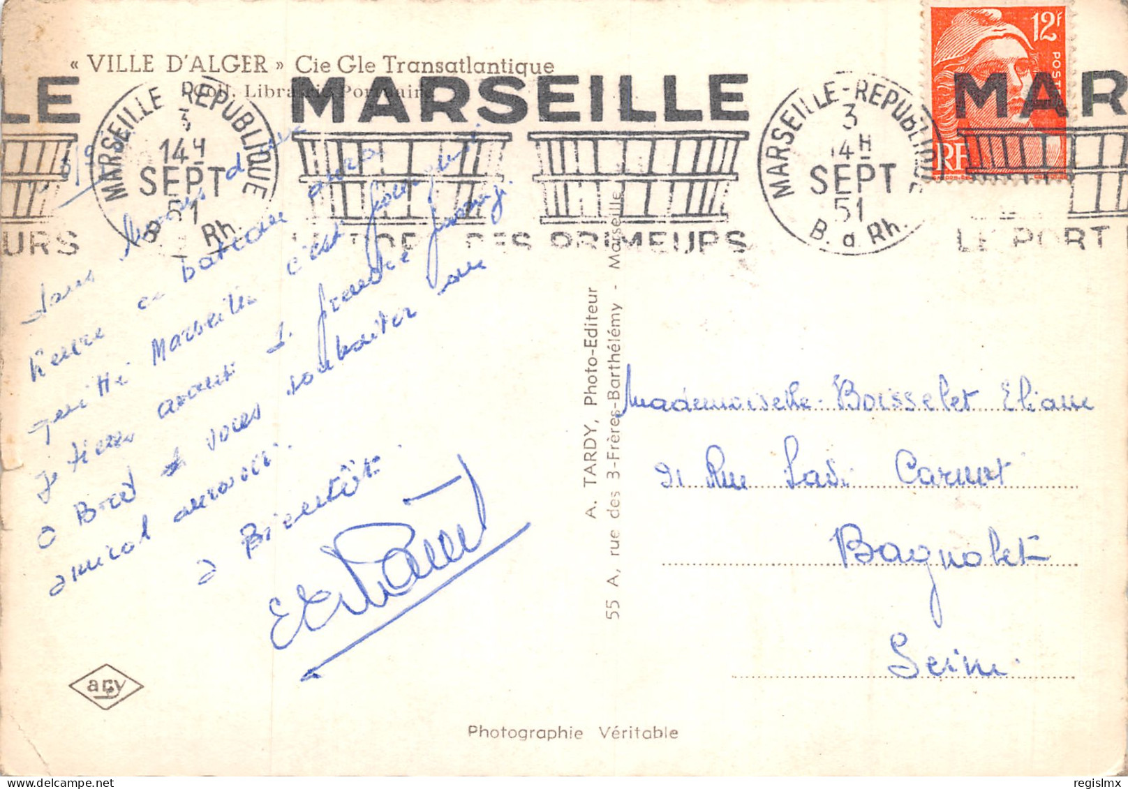 13-MARSEILLE-LE PAQUEBOT VILLE D ALGER-N°340-D/0103 - Non Classés