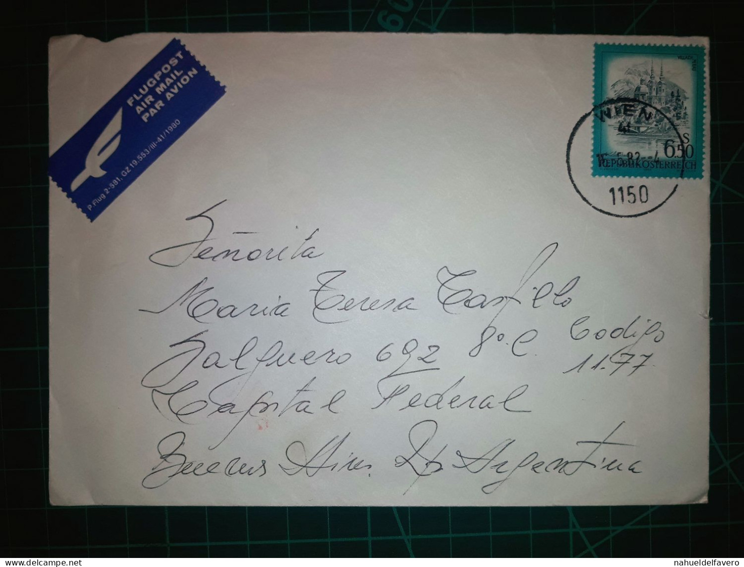 AUTRICHE, Enveloppe Envoyée Par Avion à Buenos Aires, Argentine Avec Un Timbre-poste D'une Grande Cathédrale Au Milieu D - Gebraucht