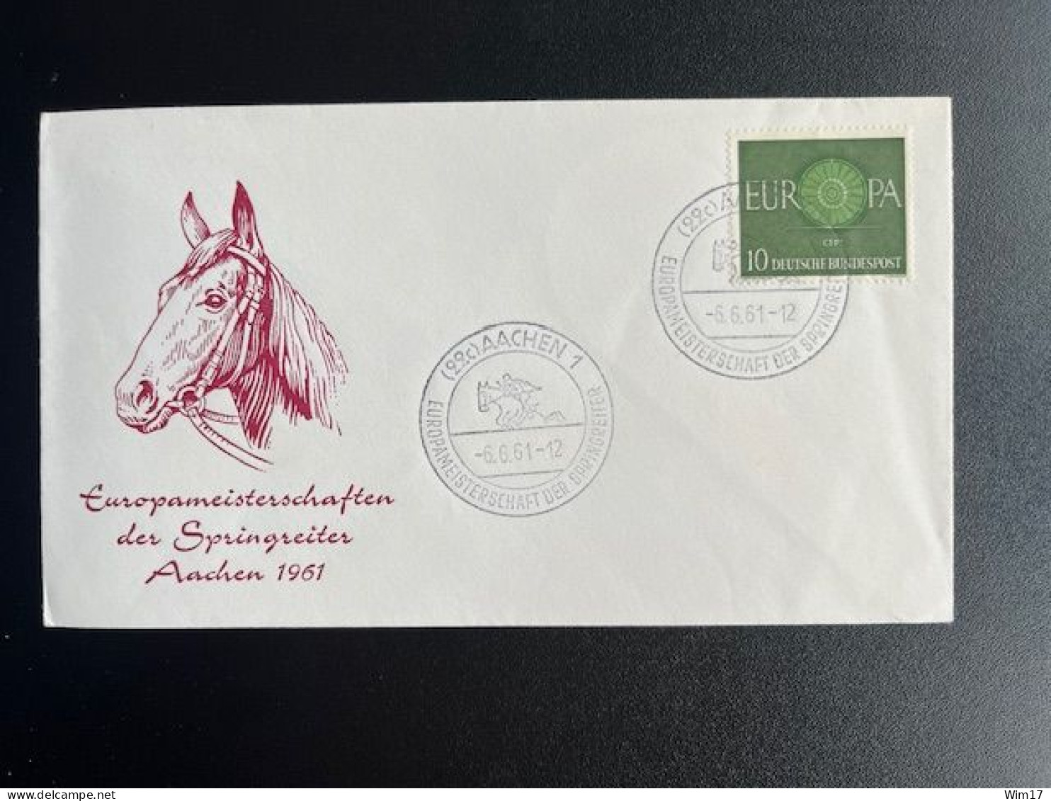 GERMANY 1961 SPECIAL COVER EUROPEAN CHAMPIONSHIP HORSE JUMPING 06-06-1961 DUITSLAND DEUTSCHLAND HORSES - Briefe U. Dokumente