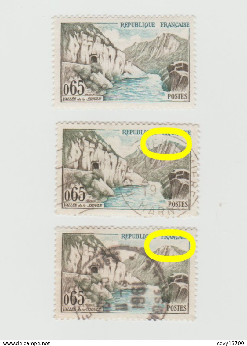 France 1960 1 Timbre Neuf Et 2 Oblitérés YT N° 1239 Vallée De La Sioule - Rocher Bleu - Sommet Bleu - Sommet Manquant - Ongebruikt