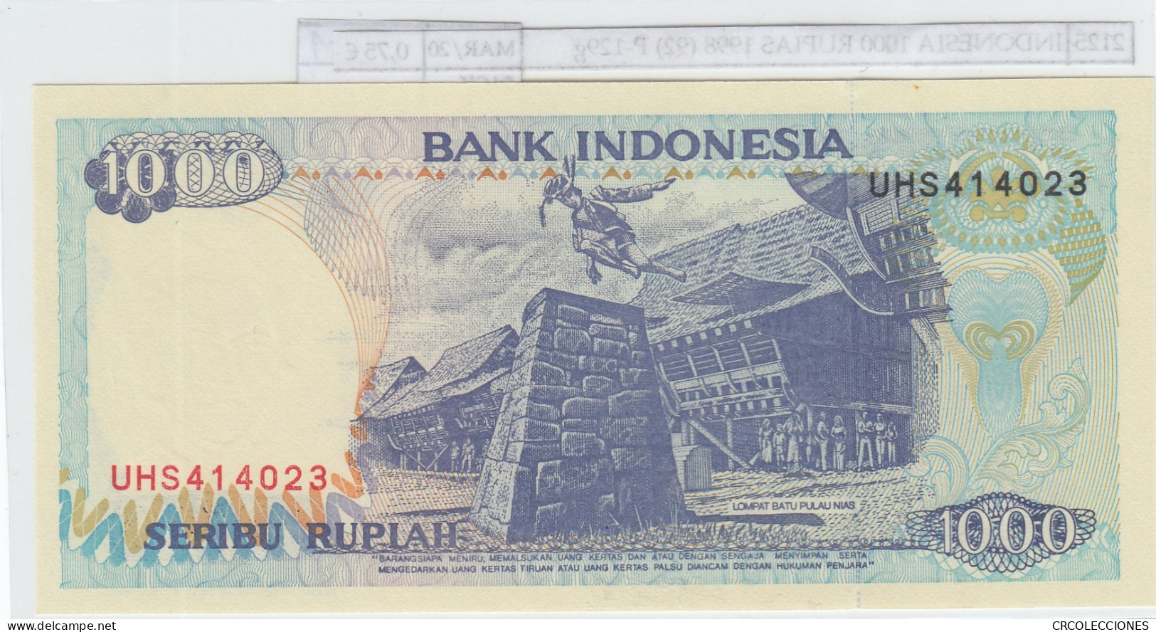 BILLETE INDONESIA 1000 RUPIAS 1998 (92) P-129g - Andere - Azië