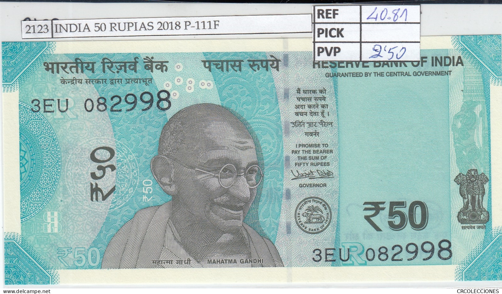 BILLETE INDIA 50 RUPIAS 2018 P-111F - Andere - Azië