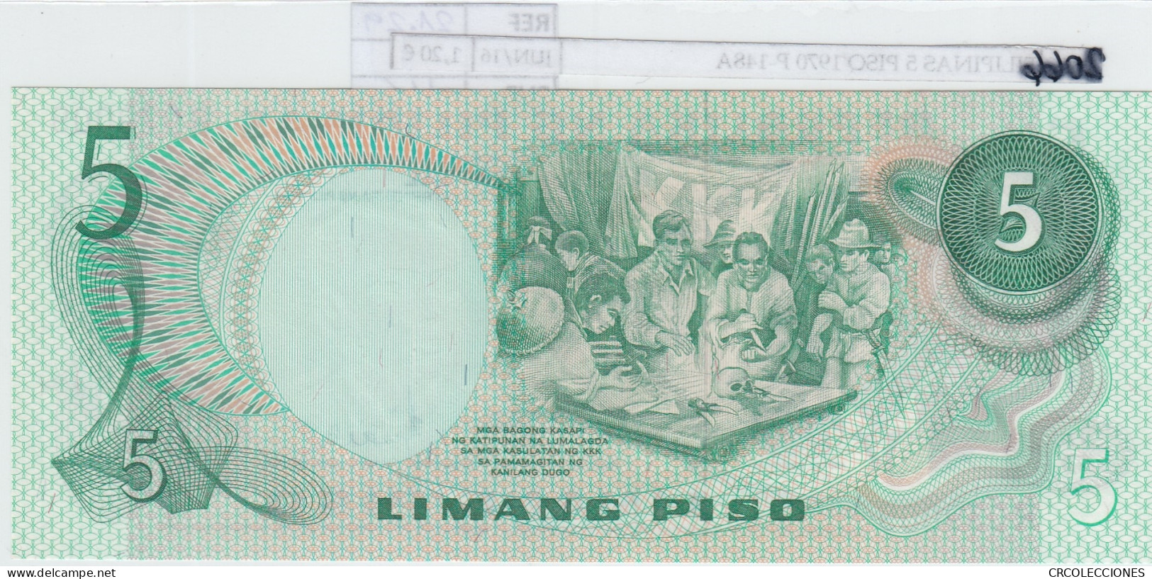 BILLETE FILIPINAS 5 PISO 1970 P-148A - Autres - Asie