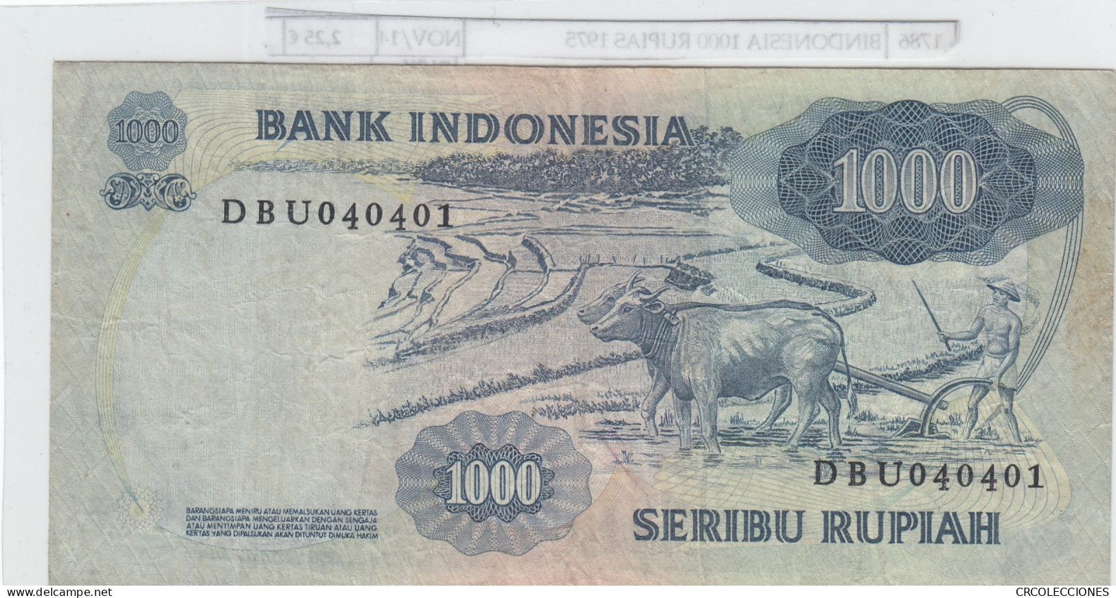 BILLETE INDONESIA 1.000 RUPIAS 1975 P-113a  - Sonstige – Asien