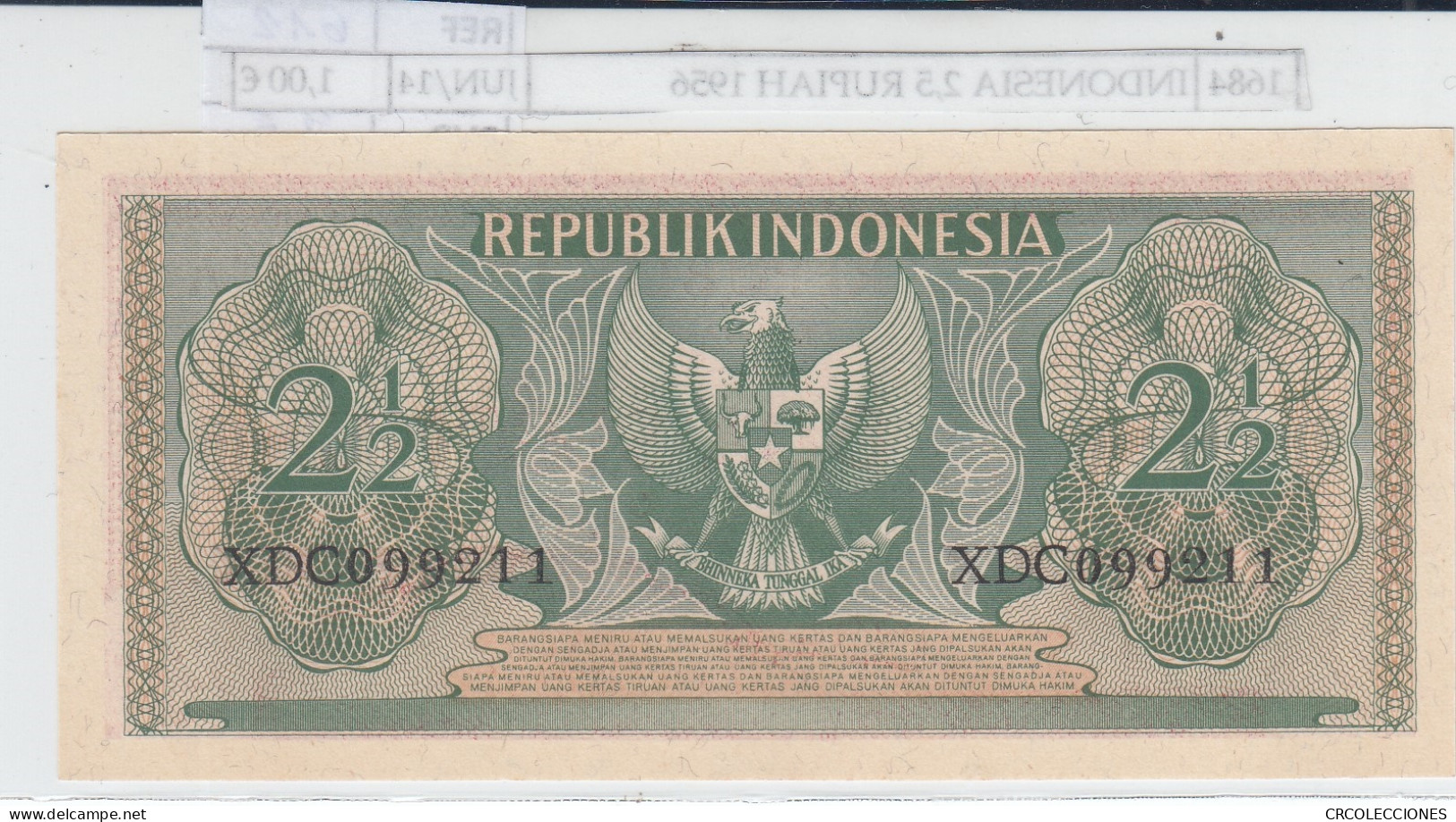 BILLETE INDONESIA 2,5 RUPIAH 1956 P-75  - Autres - Asie